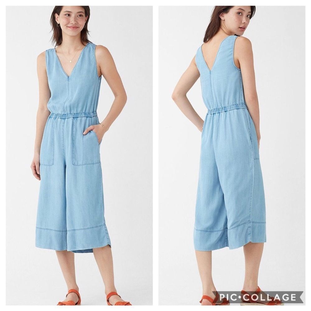 Splendid Chambray Wide Leg Crop Jumpsuit Sz L
